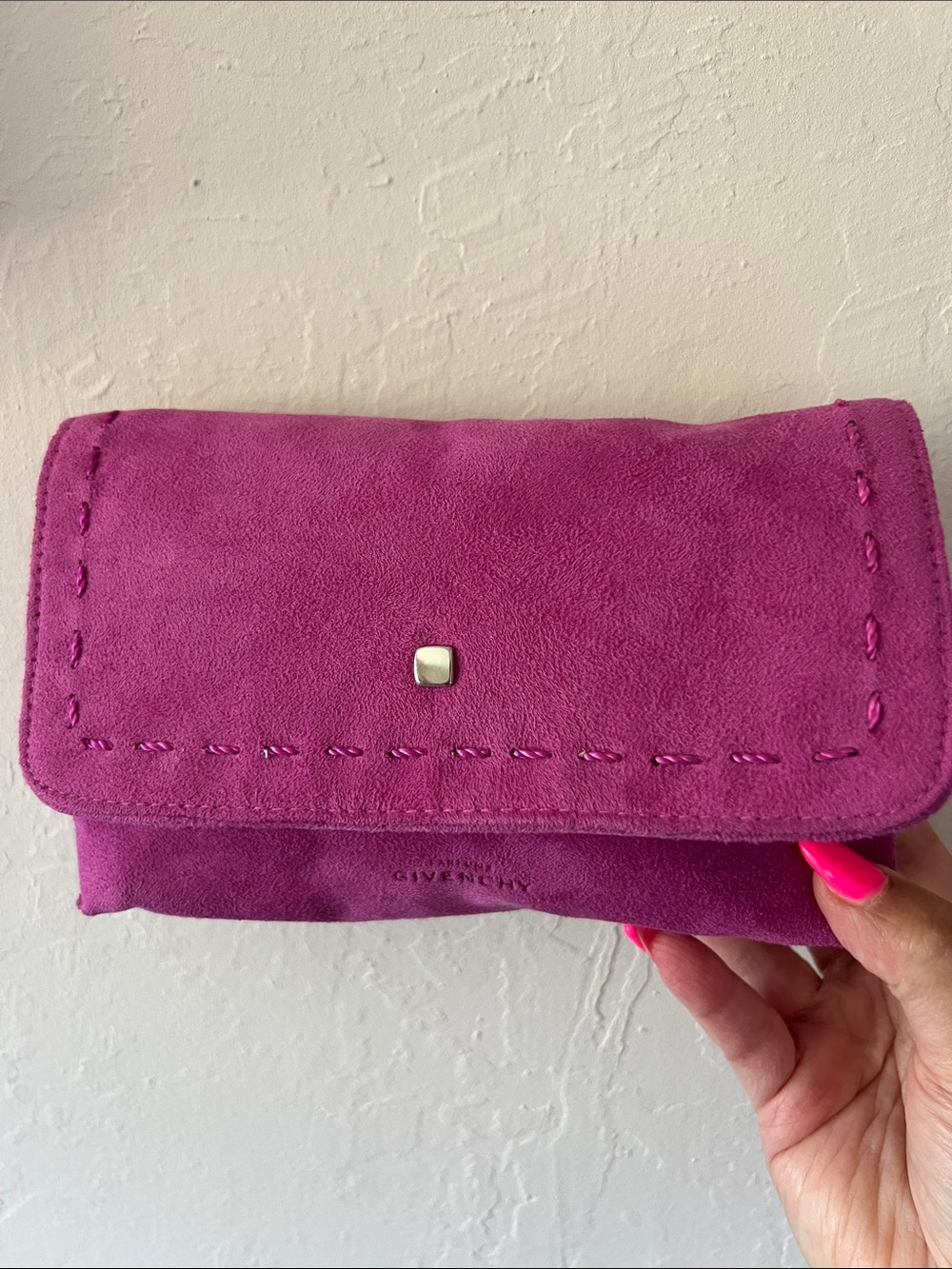 Givenchy Magenta Suede Foldover Clutch